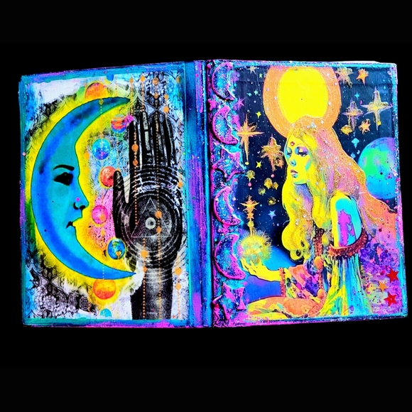 Journal Glowing Goddess Mystical Lined Composition Style Sparkly Mixed Media Art - Picture 6 of 8
